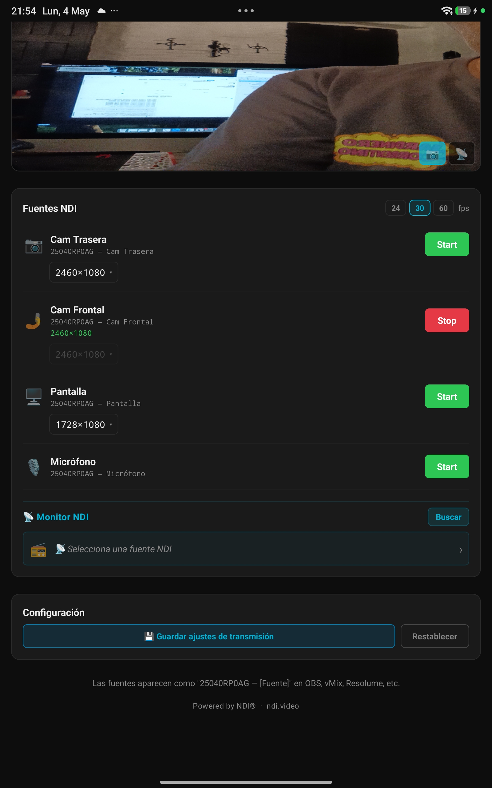 NDI streaming active
